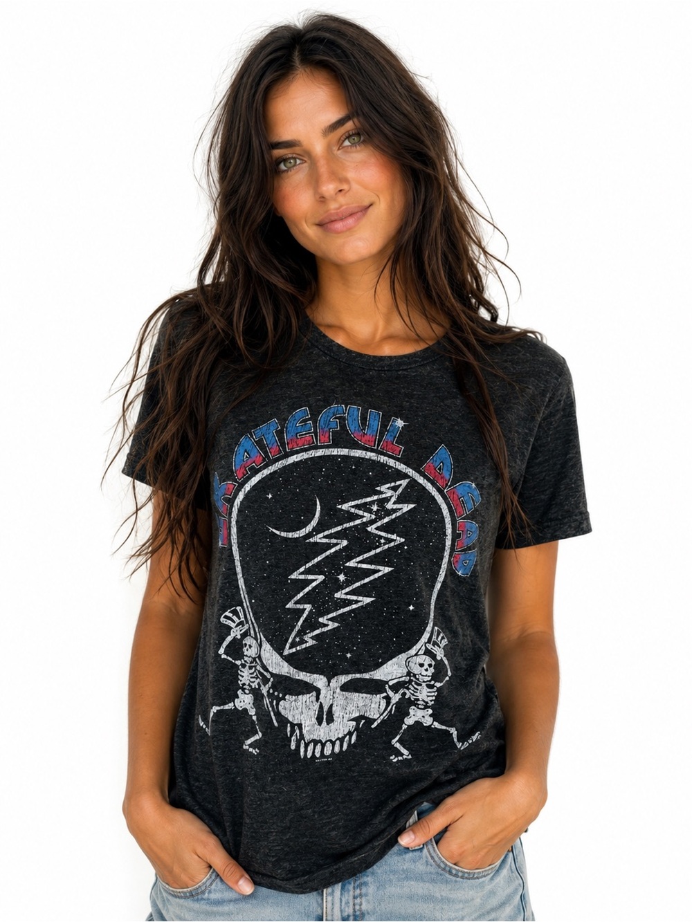 Chaser Grateful Dead Stealie Skeleton Graphic Tee Women’s Small Black